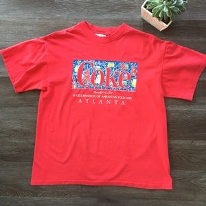VINTAGE Coke Howard Finster Folk Art Red T-shirt